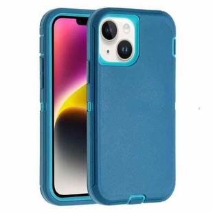 For iPhone 14 Plus Robot Three-proof Life Waterproof Phone Case with Holder(Dark Blue + Light Blue)