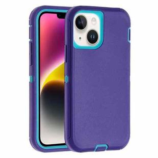 For iPhone 14 Plus Robot Three-proof Life Waterproof Phone Case with Holder(Purple + Blue)