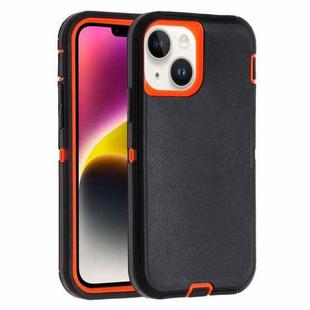 For iPhone 14 Plus Robot Three-proof Life Waterproof Phone Case with Holder(Black + Orange)