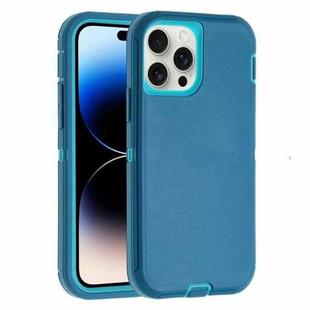 For iPhone 14 Pro Robot Three-proof Life Waterproof Phone Case with Holder(Dark Blue + Light Blue)