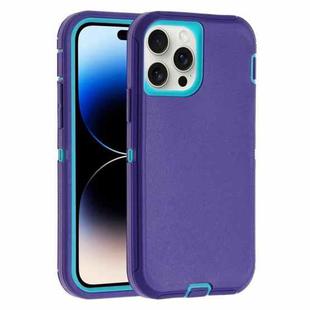 For iPhone 14 Pro Robot Three-proof Life Waterproof Phone Case with Holder(Purple + Blue)