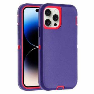 For iPhone 14 Pro Robot Three-proof Life Waterproof Phone Case with Holder(Purple + Rose Red)