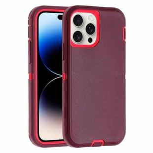 For iPhone 14 Pro Robot Three-proof Life Waterproof Phone Case with Holder(Wine Red + Rose Red)