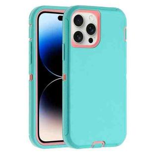 For iPhone 14 Pro Robot Three-proof Life Waterproof Phone Case with Holder(Glacier Blue + Pink)