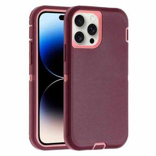 For iPhone 14 Pro Max Robot Three-proof Life Waterproof Phone Case with Holder(Wine Red + Pink)