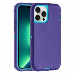 For iPhone 13 Pro Max Robot Three-proof Life Waterproof Phone Case with Holder(Purple + Blue)