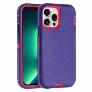 For iPhone 13 Pro Max Robot Three-proof Life Waterproof Phone Case with Holder(Purple + Rose Red)