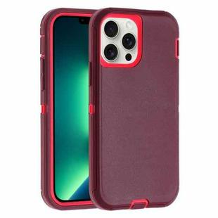 For iPhone 13 Pro Max Robot Three-proof Life Waterproof Phone Case with Holder(Wine Red + Rose Red)