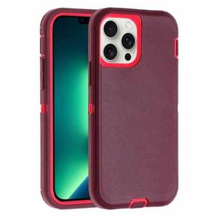 For iPhone 13 Pro Robot Three-proof Life Waterproof Phone Case with Holder(Wine Red + Rose Red)
