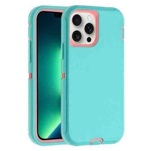 For iPhone 13 Pro Robot Three-proof Life Waterproof Phone Case with Holder(Glacier Blue + Pink)