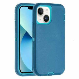 For iPhone 13 Robot Three-proof Life Waterproof Phone Case with Holder(Dark Blue + Light Blue)