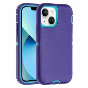 For iPhone 13 Robot Three-proof Life Waterproof Phone Case with Holder(Purple + Blue)