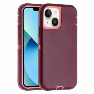 For iPhone 13 mini Robot Three-proof Life Waterproof Phone Case with Holder(Wine Red + Pink)