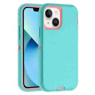 For iPhone 13 mini Robot Three-proof Life Waterproof Phone Case with Holder(Glacier Blue + Pink)