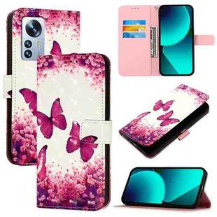 For Xiaomi 12 Pro / 12S Pro 3D Painting Horizontal Flip Leather Phone Case(Rose Butterfly)