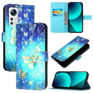 For Xiaomi 12 / 12X / 12S 3D Painting Horizontal Flip Leather Phone Case(Golden Butterfly)