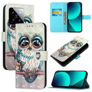 For Xiaomi 14 3D Painting Horizontal Flip Leather Phone Case(Grey Owl)