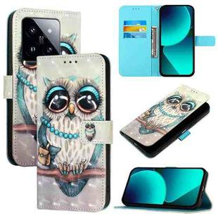 For Xiaomi 14 Pro 3D Painting Horizontal Flip Leather Phone Case(Grey Owl)