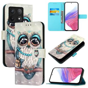 For Xiaomi 14T Pro 3D Painting Horizontal Flip Leather Phone Case(Grey Owl)