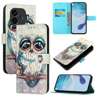 For vivo iQOO Z9 / iQOO Z9 Turbo 3D Painting Horizontal Flip Leather Phone Case(Grey Owl)