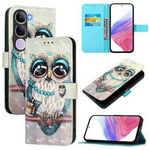 For vivo V40 Lite 5G IDN 3D Painting Horizontal Flip Leather Phone Case(Grey Owl)