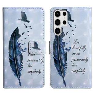 For Samsung Galaxy S25 Ultra 5G Oil Embossed 3D Drawing Leather Phone Case(Blue Feather)