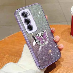 For OPPO Reno12 Global Plated Gradient Glitter Butterfly Holder TPU Phone Case(Purple)