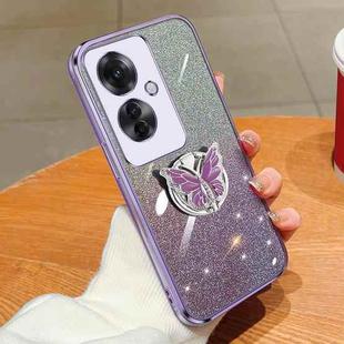 For OPPO Reno11 F Plated Gradient Glitter Butterfly Holder TPU Phone Case(Purple)