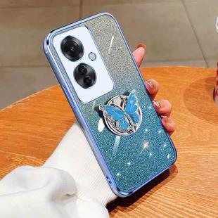 For OPPO Reno11 F Plated Gradient Glitter Butterfly Holder TPU Phone Case(Sierra Blue)