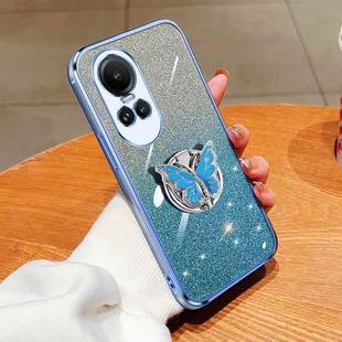 For OPPO Reno10 5G Global Plated Gradient Glitter Butterfly Holder TPU Phone Case(Sierra Blue)