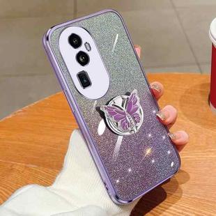 For OPPO Reno10 Pro+ Plated Gradient Glitter Butterfly Holder TPU Phone Case(Purple)