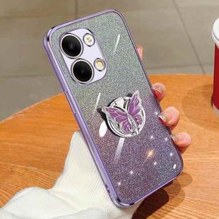 For OPPO Reno9 Plated Gradient Glitter Butterfly Holder TPU Phone Case(Purple)