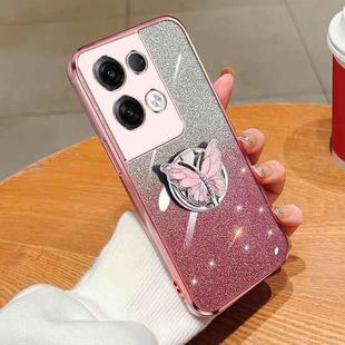 For OPPO Reno8 Pro+ Plated Gradient Glitter Butterfly Holder TPU Phone Case(Pink)