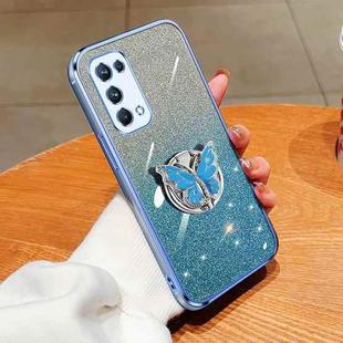 For OPPO Reno5 Pro 5G Plated Gradient Glitter Butterfly Holder TPU Phone Case(Sierra Blue)