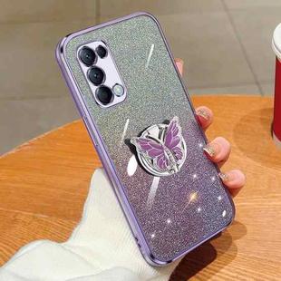 For OPPO Reno5 5G Plated Gradient Glitter Butterfly Holder TPU Phone Case(Purple)