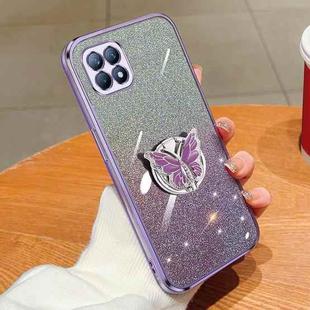 For OPPO Reno4 SE Plated Gradient Glitter Butterfly Holder TPU Phone Case(Purple)