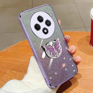 For OPPO Reno12 F Plated Gradient Glitter Butterfly Holder TPU Phone Case(Purple)