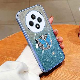 For OPPO Reno12 F Plated Gradient Glitter Butterfly Holder TPU Phone Case(Sierra Blue)