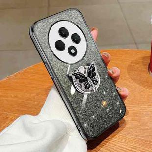 For OPPO Reno12 F Plated Gradient Glitter Butterfly Holder TPU Phone Case(Black)