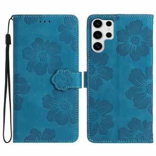 For Samsung Galaxy S25 Ultra 5G Flower Embossing Pattern Leather Phone Case(Blue)