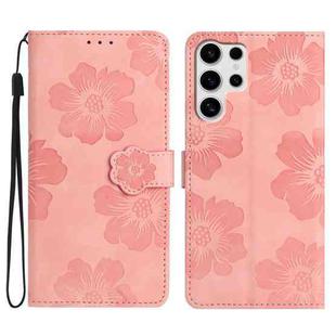 For Samsung Galaxy S25 Ultra 5G Flower Embossing Pattern Leather Phone Case(Pink)