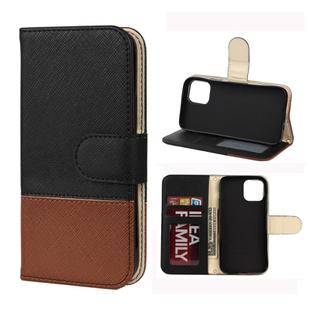 For iPhone 12 / 12 Pro Splicing Color Horizontal Flip Leather Case with Holder & Photo Frame & Card Slots & Wallet(Black)
