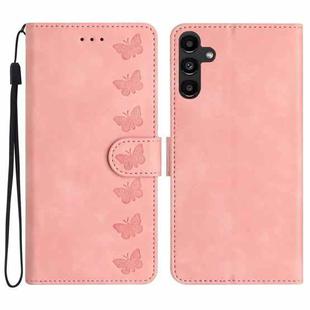 For Samsung Galaxy S25 5G Seven Butterflies Embossed Leather Phone Case(Pink)