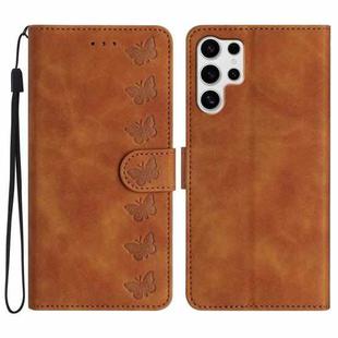 For Samsung Galaxy S25 Ultra 5G Seven Butterflies Embossed Leather Phone Case(Brown)
