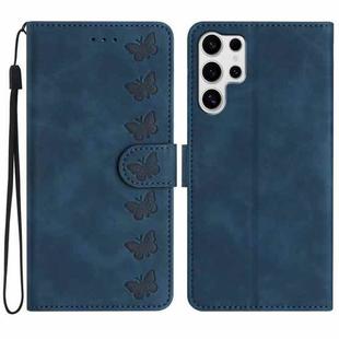 For Samsung Galaxy S25 Ultra 5G Seven Butterflies Embossed Leather Phone Case(Blue)