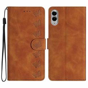 For Samsung Galaxy S25 Edge 5G Seven Butterflies Embossed Leather Phone Case(Brown)
