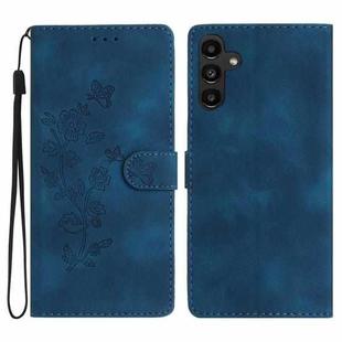 For Samsung Galaxy S25 5G Flower Butterfly Embossing Pattern Leather Phone Case(Blue)