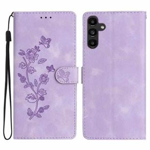 For Samsung Galaxy S25 5G Flower Butterfly Embossing Pattern Leather Phone Case(Purple)