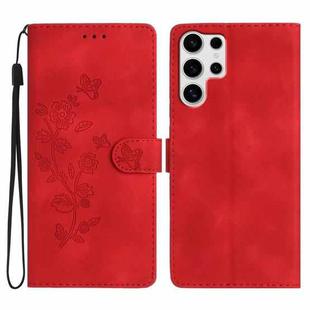 For Samsung Galaxy S25 Ultra 5G Flower Butterfly Embossing Pattern Leather Phone Case(Red)
