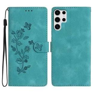 For Samsung Galaxy S25 Ultra 5G Flower Butterfly Embossing Pattern Leather Phone Case(Sky Blue)